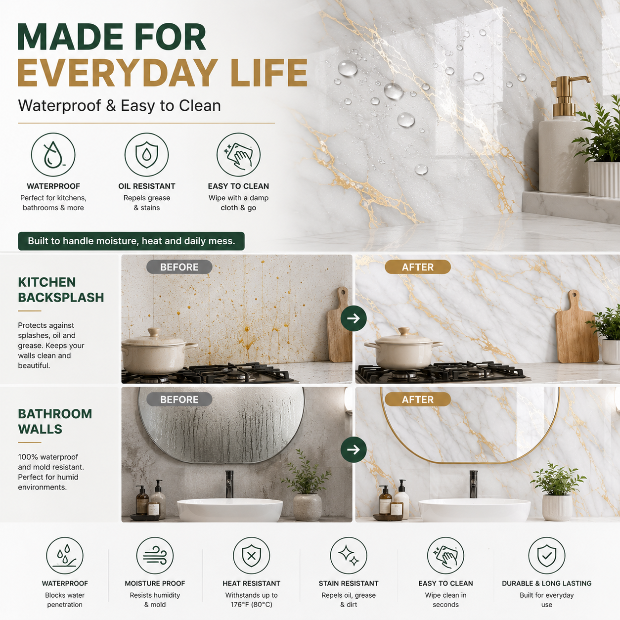 LCC IXPE Peel & Stick Wall Panels-Luxury Gold Vein Marble