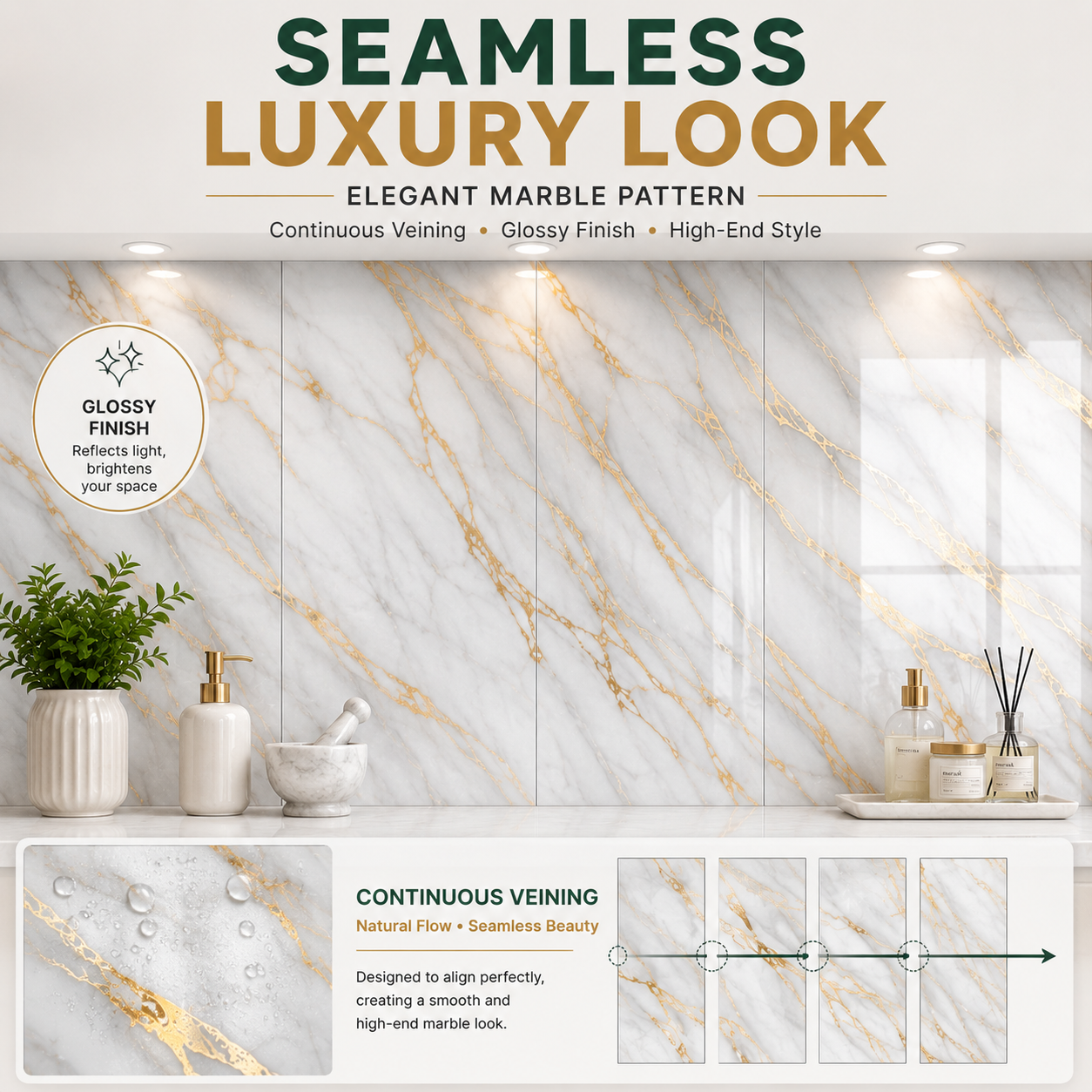 LCC IXPE Peel & Stick Wall Panels-Luxury Gold Vein Marble